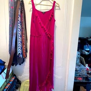 Spense Women’s Pink Fuchsia Sleeveless V-Neck Tasseled Long Dress Size XL